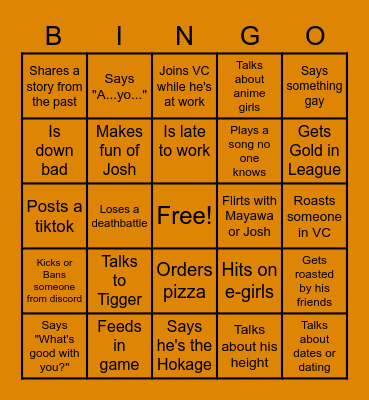 Isamu Bingo Board Bingo Card
