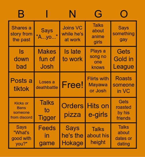 Isamu Bingo Board Bingo Card