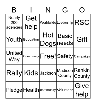United Way 2016 Campaign Bingo Card