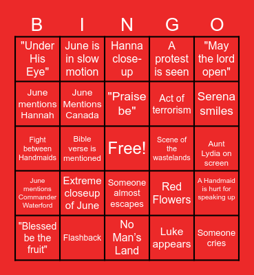 THE HANDMAID'S TALE BINGO Card
