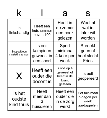 Kennismakingsbingo Card