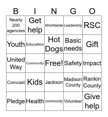 United Way 2016 Campaign Bingo Card