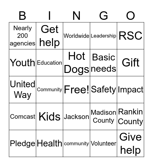 United Way 2016 Campaign Bingo Card