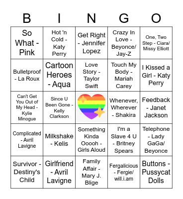 2000's Gay Music Bingo Card