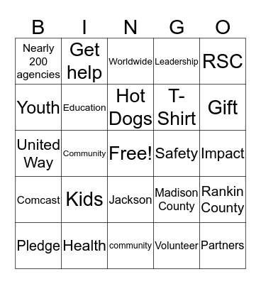 United Way 2016 Campaign Bingo Card