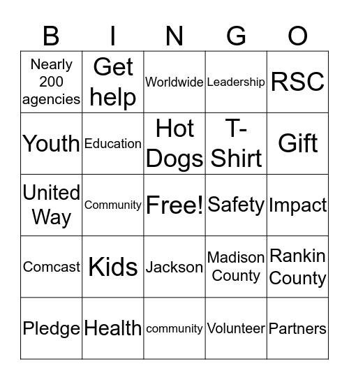 United Way 2016 Campaign Bingo Card