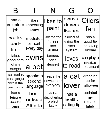 Getting to Know You Bingo Card