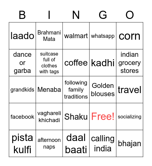 Dhamu's 70th Bingo Card