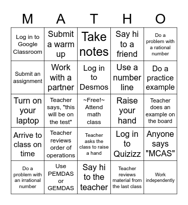 To Owen - From Mrs. Heinlein Bingo Card