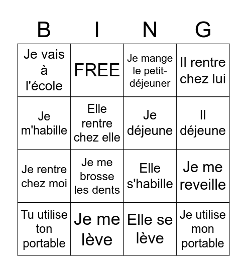 La Routine Quotidienne Bingo Card