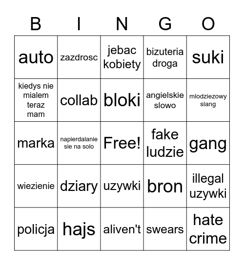 rap Bingo Card