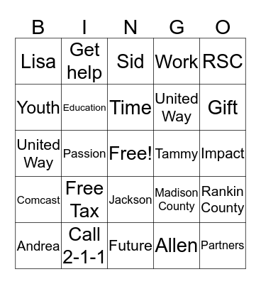 United Way 2016 Campaign Bingo Card