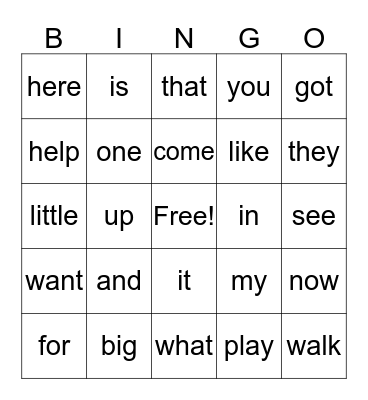 Pop The Words Bingo Card