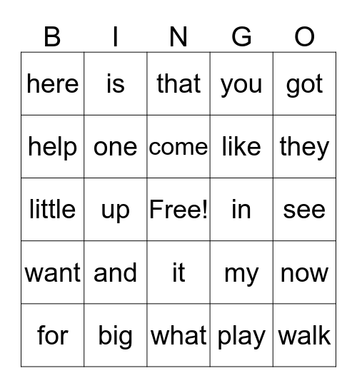 Pop The Words Bingo Card