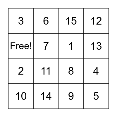 Number Bingo Card