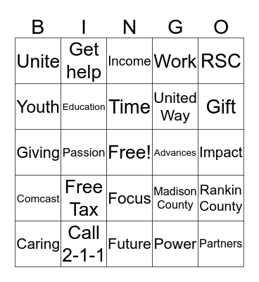 United Way 2016 Campaign Bingo Card