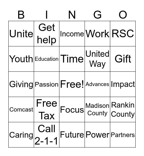 United Way 2016 Campaign Bingo Card