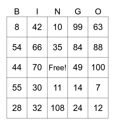 Multiplication 6-12 Bingo Card