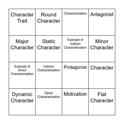 Characterization Run-Around Bingo Card