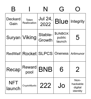 $UNBOX Bingo #2 Bingo Card
