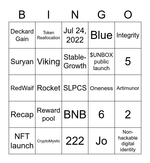 $UNBOX Bingo #2 Bingo Card