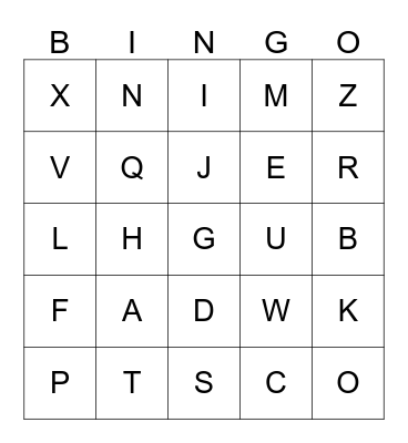 Spanish Alphabet Bingo Card