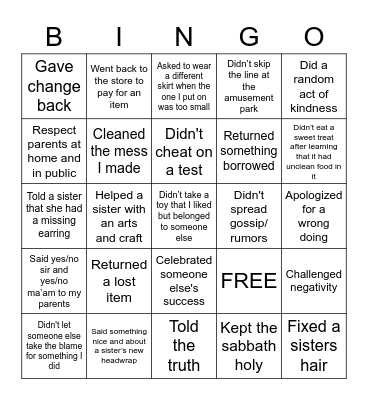 INTEGRITY BINGO Card