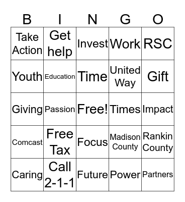 United Way 2016 Campaign Bingo Card