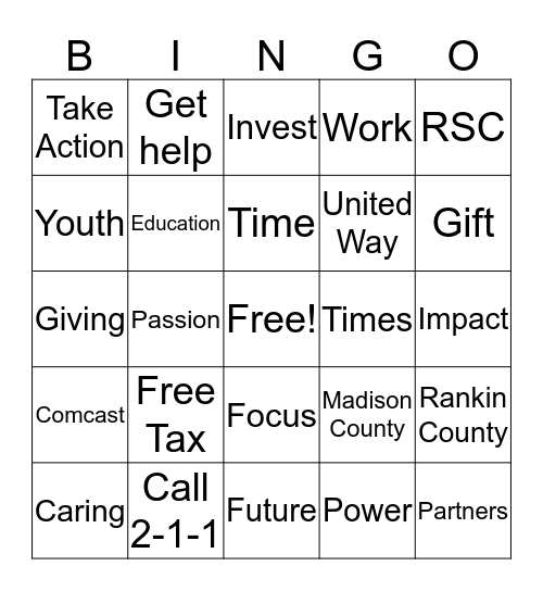 United Way 2016 Campaign Bingo Card