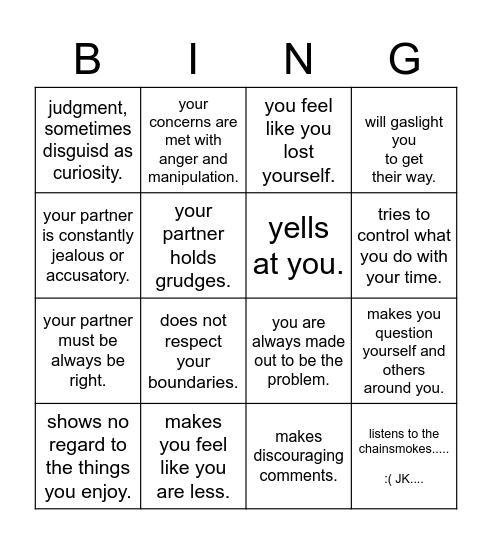 TOXIC relationships Bingo Card