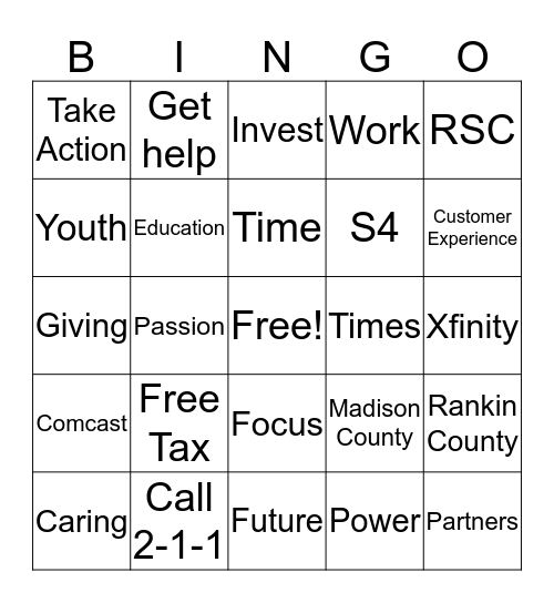 United Way 2016 Campaign Bingo Card