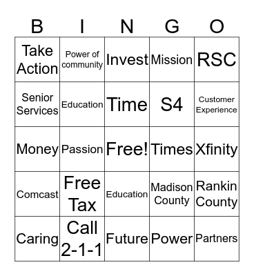 United Way 2016 Campaign Bingo Card