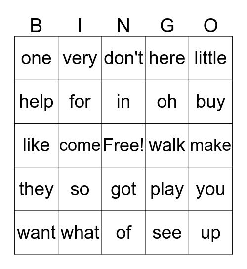 Pop The Words Bingo Card