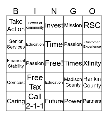 United Way 2016 Campaign Bingo Card