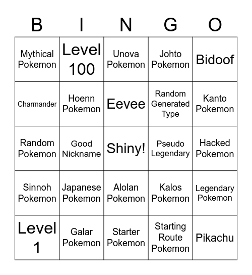 Untitled Bingo Card