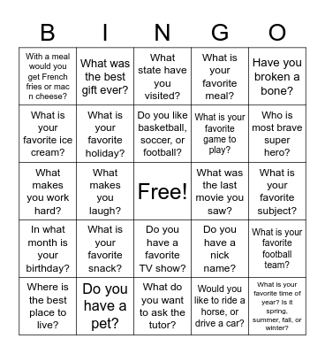 Fun Facts Bingo Card