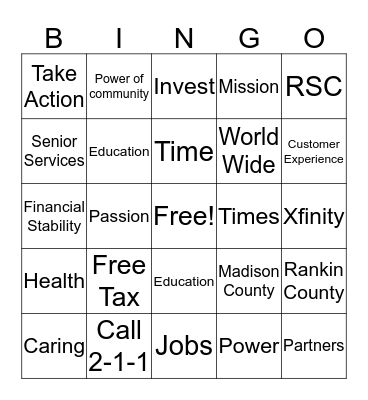 United Way 2016 Campaign Bingo Card