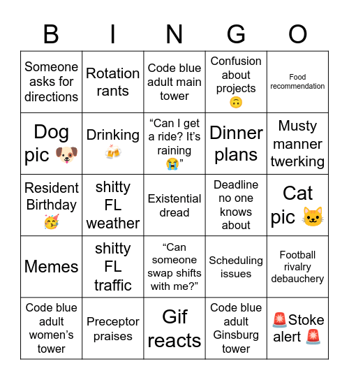 ReSiDeNt BoNgO Bingo Card