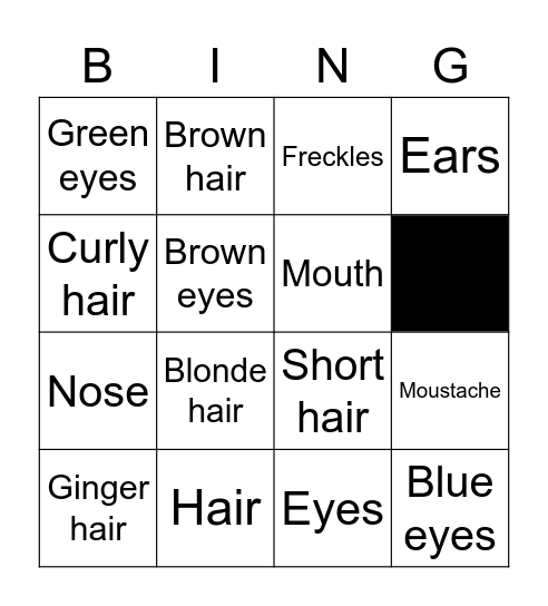 Parts of the face Bingo Card