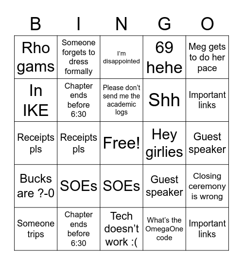 Chapter bingo Card