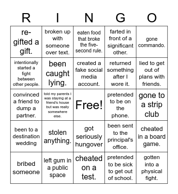 NEVER HAVE I EVER! Bingo Card