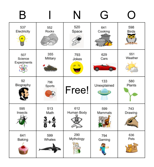 Dewey Decimal Bingo Card