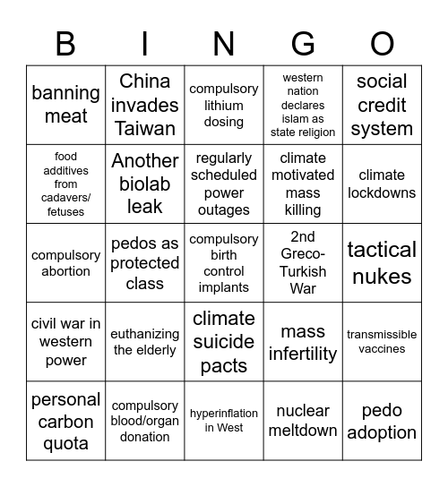 Clown World Bingo Card