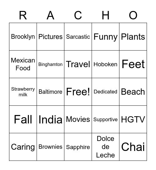 Rachana Birthday Bingo Card