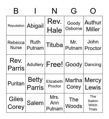 The Crucible Act I Bingo Card