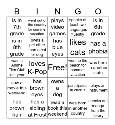 Untitled Bingo Card