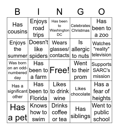 Ice Breaker Bingo Card