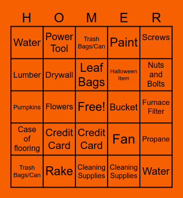 HOMER Bingo Card