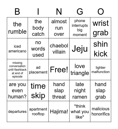 KDrama Bingo Card