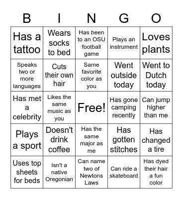 Phi Rho Bingo Card